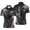FUNSTUFFPRINT Personalized Billiard Skull 8 Ball Pool Smoke US Flag Men Polo Shirts, Patriotic Billiards Outfit   Polo Shirt Size S-5XL