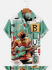 Men'S Casual Simple Blues Music Guitar Print Short Sleeve Hawaiian Shirt