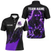 FUNSTUFFPRINT Black and Purple Skull reaper bowling  Polo Shirt Size S-5XL