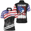 FUNSTUFFPRINT  Retro American Flag Bowling Polo, Quarter Zip Shirts For Men Custom Patriotic Bowling  Polo Shirt Size S-5XL