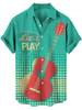 Men's Printed Cardigan Casual Lapel Short-sleeved hawaiian Shirt, Guitar hawaiian shirt, Summer Gift For Women, Men
