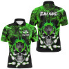 FUNSTUFFPRINT  Green smoke Skull bowling   Polo Shirt Size S-5XL