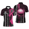 FUNSTUFFPRINT  Pink Ribbon Breast Cancer Awareness Mens Golf Polo Shirts Custom Patriotic US Flag Golf Gifts  Polo Shirt Size S-5XL