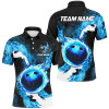 FUNSTUFFPRINT  Blue Flame Fire Bowling Shirts for Men Custom Bowling  Polo Shirt Size S-5XL