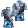 FUNSTUFFPRINT  Blue lightning thunder bowling Eagle custom Men Bowling   Polo Shirt Size S-5XL