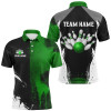 FUNSTUFFPRINT Black and Green Bowling   Polo Shirt Size S-5XL