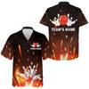 Custom Personalized Hawaiian Bowling Shirt Flame Bowling Ball and Pins Short Sleeve Team Bowlers