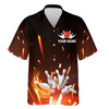 Custom Personalized Hawaiian Bowling Shirt Flame Bowling Ball and Pins Short Sleeve Team Bowlers