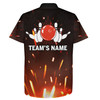Custom Personalized Hawaiian Bowling Shirt Flame Bowling Ball and Pins Short Sleeve Team Bowlers