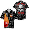 Custom Personalized Flame Hawaiian Bowling Shirt, Men Women Skull Pins Black Bowlers