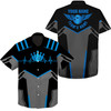 Custom Multi Color Bowling Hawaiian Shirt Custom Name And Team Name Blue Bowling Ball And Pins, Team Bowling Shirts