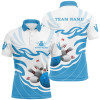 FUNSTUFFPRINT White and Blue Mens polo, quarter zip bowling shirt Custom bowling ball pins team league  Polo Shirt Size S-5XL