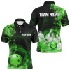FUNSTUFFPRINT Green Flame Fire Bowling   Polo Shirt Size S-5XL