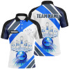 FUNSTUFFPRINT Blue Light Bowling Polo, Quarter Zip Shirt for men Custom Bowling ball and pins Team  Polo Shirt Size S-5XL