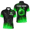 FUNSTUFFPRINT Personalized black and green Flame bowling  Polo Shirt Size S-5XL