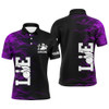 FUNSTUFFPRINT   Purple Flame Bowling Custom Men Bowling Polo Shirt Size S-5XL