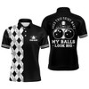 FUNSTUFFPRINT Funny black retro Bowling Polo Shirts for men Custom Does this shirt make my balls look big   Polo Shirt Size S-5XL