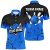 FUNSTUFFPRINT  Mens Bowling polo shirts Custom black and blue Bowling Team league   Polo Shirt Size S-5XL