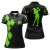 Custom Black And Green Argyle Pattern Women Golf Polo Shirts Custom Ladies Golf Shirt For Women Nqs7402