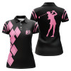 Custom Black And Pink Argyle Pattern Women Golf Polo Shirts Custom Ladies Golf Shirt For Women Nqs7401