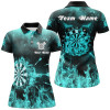 Custom Turquoise Fire Flame Womens Darts Polo Shirts Custom Darts Shirt For Women Dart Jerseys LDT1379