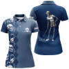 Custom Blue Navy Skull Argyle Pattern Custom Women Golf Polo Shirts, Women's Golf Tops Nqs7719