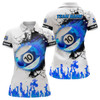 Custom Personalized Blue Flaming 10 Ball Pool Billiard Polo Shirts For Women, 10 Ball Billiard Apparel TDM1034