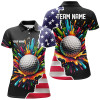 Custom American Flag Black Women Golf Polo Shirt Custom Colorful Paint Golf Shirts, Patriot Ladies Golf Tops Nqs7260