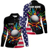 Custom American Flag Black Women Golf Polo Shirt Custom Colorful Paint Golf Shirts, Patriot Ladies Golf Tops Nqs7260