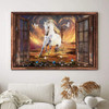 White Horse Through Wooden Window With Flowers Butterfly Jesus Cross Love Sky Poster and Canvas