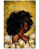 Black Girl With Curly Hair And White Flowers Feminism Anti Racism Black History Month Poster and Canvas