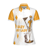 Crazy Golf Lady Short Sleeve Women Polo Shirt, White And Yellow Golf Shirt For Ladies, Funny Female Golf Gift, Best Gift Ideas For Golfers Women