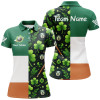 Custom St Patrick's Day Ireland Flag Custom Women Billiard Polo Shirts, Lucky Green Clover Billiard Shirts TDM1073