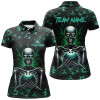 Custom Green Skull Lightning Bowling Polo Shirts For Women Custom Team Bowling Jerseys, Gift For Bowlers Nqs7304