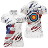 Custom Personalized White Grunge US Flag Target Archery 3D Polo Shirts For Women, Custom Archery Team Shirts VHM0991