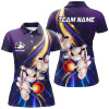 Custom Purple light bowling jerseys Polo, 1/4 Zip Shirt for Women Custom Bowling Team shirts for bowlers NQS8030