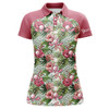 Custom Women Golf Polo Shirt Pink Tropical Flower Leaves Custom Name Pink Golf Polo Shirts, Golfing Gift Nqs3760