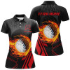 Custom Black and red Flame golf ball fire Womens golf polo shirt custom cool golf attire for women NQS8048