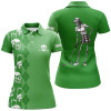 Custom Green Skull Argyle Pattern Custom Women Golf Polo Shirts, Women's Golf Tops Nqs7720