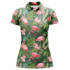 Custom Women Golf Polo Shirts Flamingo Green Tropical Palm Leaves Pattern Custom Name Team Golf Polo Shirts Nqs4780