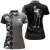 Custom Black Skull Argyle Pattern Custom Women Golf Polo Shirts, Women's Golf Tops Nqs7681