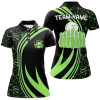 Custom Black Women Bowling Polo Shirt Custom Green Neon Team League Bowling Jerseys, Gifts For Bowlers Nqs7535