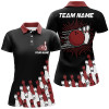 Custom Black Retro Bowling Team Shirt Custom Women Bowling Polo Shirts, Bowling Gifts For Her | Red Nqs7054