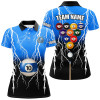 Custom 10 Ball Pool Custom Black Blue Lightning Thunder Women Polo Shirts, 10 Ball Billiard Apparel Clothing TDM0958