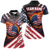 Custom American Flag Flame Golf Ball Women Golf Polo Shirts Custom Golf Outfits For Ladies, Patriot Golf Gift Nqs8022