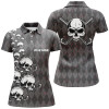 Custom Elegant Argyle Pattern And Skull Womens Golf Polo Shirts, Black Skull Golf Shirts For Women LDT0196