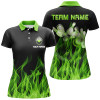 Custom Green flame Womens bowling polo shirt black Bowling Jerseys Personalized Bowling Team Shirts NQS6034