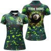 Custom 3D Billiard 8 Ball Luckiest Shamrock Women Polo Shirts Personalized St Patrick Day Billiard Shirts TDM1138
