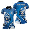 Custom Personalized Blue Flaming 10 Ball Billiards Women Polo Shirts, Custom 10 Balls Pool Player Shirts TDM0957