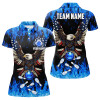 Custom Blue Flame Women Bowling Polo Shirts Custom American Flag Eagle Team Bowling Shirt, Gift For Bowlers Nqs7403